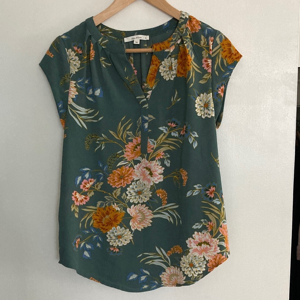 Fun 2 Fun Green Blouse with Floral Design